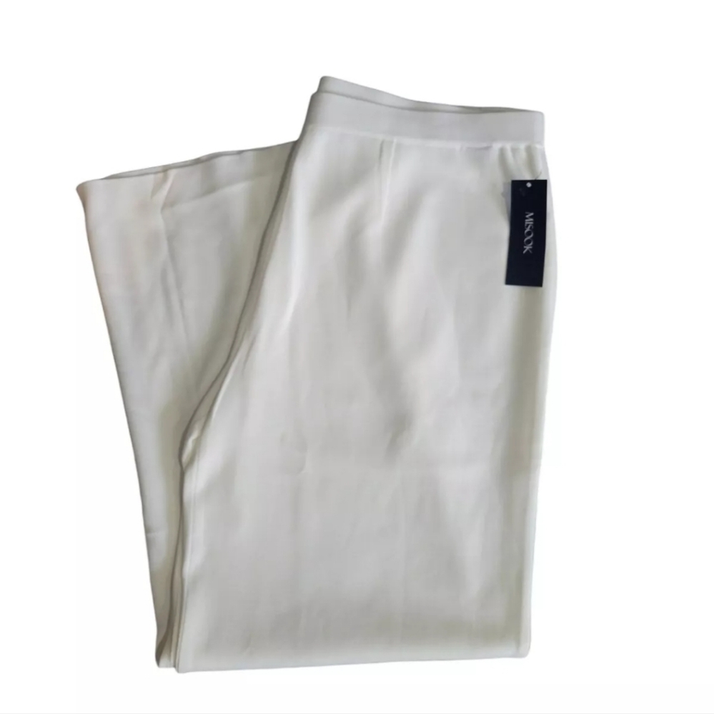 MISOOK White Pants Size 3XL Wrinkle Resistant Elastic Waist Acrylic Polyester